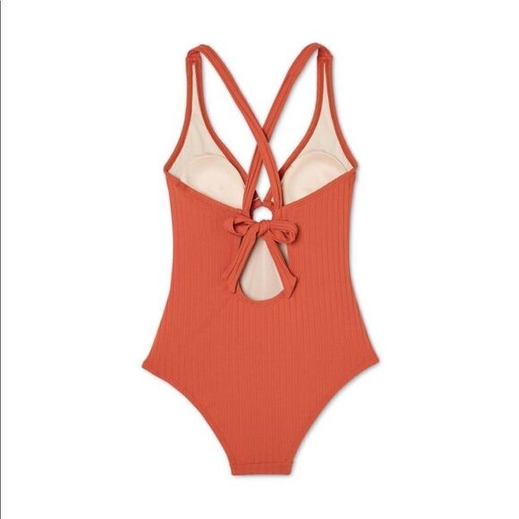 New KONA SOL Ribbed Orange Tie Back Swimsuit M - Picture 6 of 10